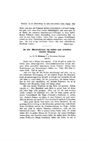 Zu der >Entwicklung< im Leben und Arbeiten Gustav Glogaus (Schluß)