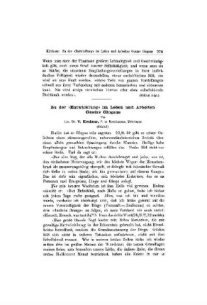 Zu der >Entwicklung< im Leben und Arbeiten Gustav Glogaus (Schluß)