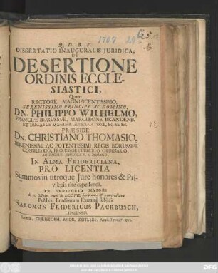 Dissertatio Inauguralis Juridica, De Desertione Ordinis Ecclesiastici