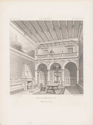 Villa Eichenhorst: Perspektivische Innenansicht Halle (aus: Architektonisches Skizzenbuch, H. 179/2, 1883)