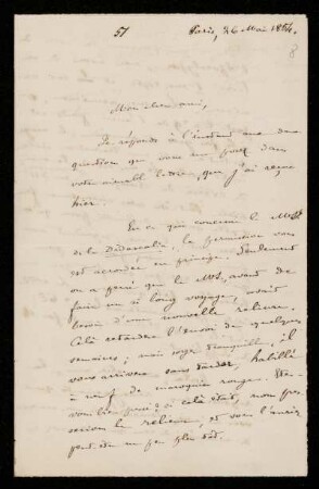Nr. 8: Brief von Ernest Renan an Paul de Lagarde, Paris, 26.5.1854