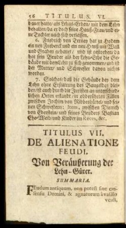 Titulus VII. De Alienatione Feudi. Von Veräußerung der Lehn-Güter