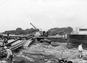 Bau der ersten Kanalbrücke Magdeburg über die Elbe bei Hohenwarthe