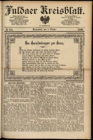 Erste Ausgabe vom Samstag, den 07. Oktober 1899.