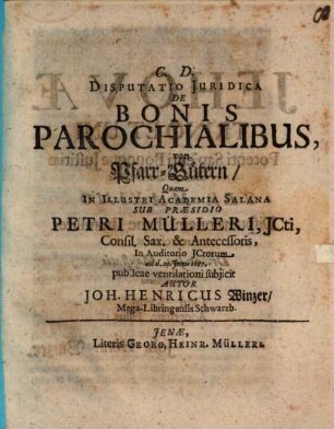 Disp. iur. de bonis parochialibus