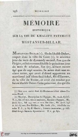Mémoire historique sur la vie du Khalife Fatimite Mostanser-Billah