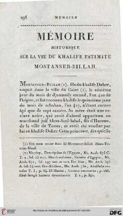 Mémoire historique sur la vie du Khalife Fatimite Mostanser-Billah