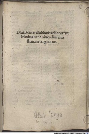 Diui Bernardi abbatis ad sonorem: Modus bene uiuendi in christianam religionem