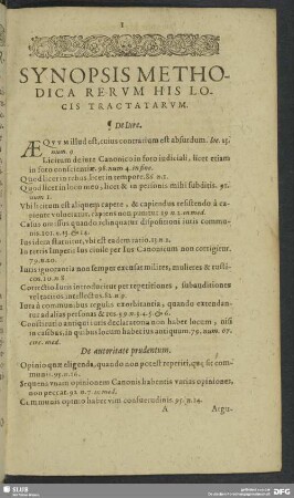 Synopsis Methodica Rerum His Locis Tractatarum