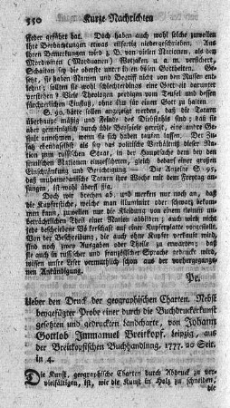 Ueber den Druck der geographischen Charten.