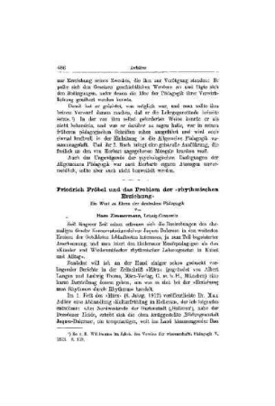 Friedrich Fröbel und das Problem der "rhythmischen Erziehung" : (ein Wort zu Ehren der deutschen Pädagogik)