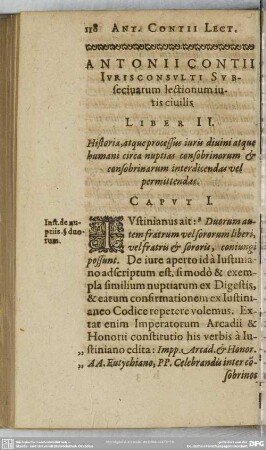 Liber II. Histoira, atque processus iuris divini atque humani circa nuptias consobrinorum & consobrinarum interdicendas vel permittendas