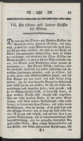 VIII. Die Obern- und Untern-Kräffte der Seelen
