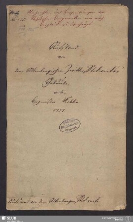 Auffstandt Von dem Altenbergischen Zwitter-Stocks Berg-Wercken, No: 7te Woche Quartal Crucis 1757 - XVII 125 4.
