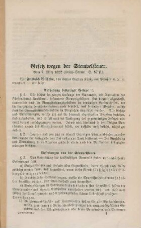 Gesetz wegen der Stempelsteuer. Vom 7. März 1822.
