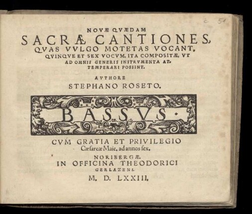 Stefano Rossetti: Novae quaedam sacrae cantiones. Bassus