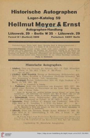 Historische Autographen (Nr. 1-286)