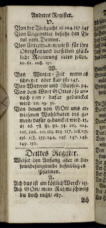 Drittes Register. Weiset den Anfang aller in diesem Gesangbuche befindlichen Psalmen.