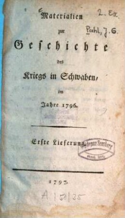 Materialien zur Geschichte des Kriegs in Schwaben im Jahre 1796. 1