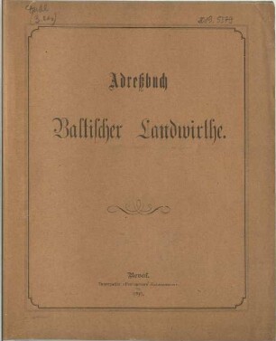 Adreßbuch baltischer Landwirthe