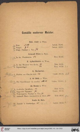 Gemälde moderner Meister (Nr. 1 - 181)