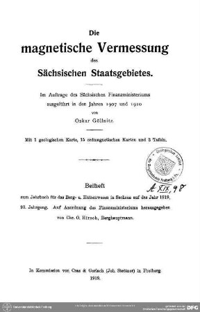 1919: Die magnetische Vermessung des Sächsischen Staatsgebietes