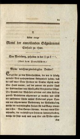 II. Ueber einige Mittel der einreißenden Schwärmerei Einhalt zu thun