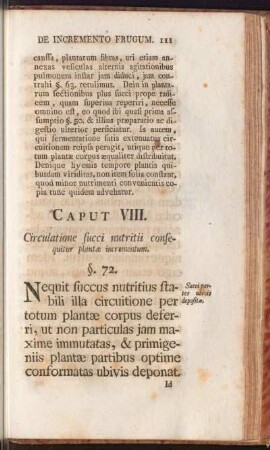 Caput VIII. Circulatione succi nutritii consequitur plantae incrementum