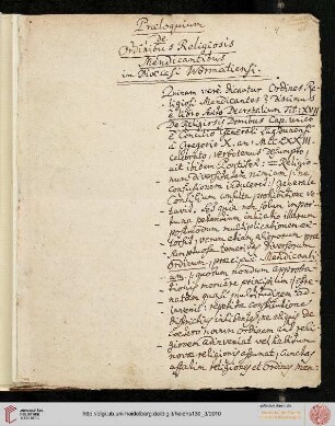 Praeloquium de Ordinibus Religiosis Mendicantibus in Dioecesi Wormatiensi