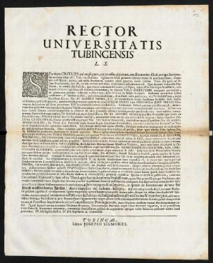 Rector Universitatis Tubingensis L. S.