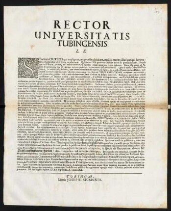 Rector Universitatis Tubingensis L. S.