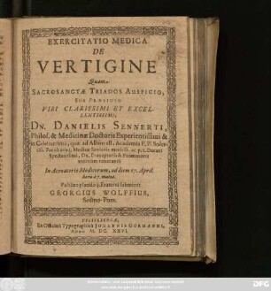 Exercitatio Medica De Vertigine