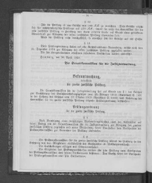 Bekanntmachung, betreffend die zweite juristische Prüfung.