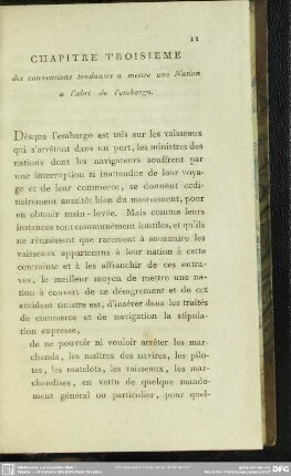 Chapitre Troisieme des conventions tendantes a mettre une Nation a l' abri de l' embargo