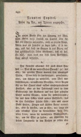 Neuntes Capitel. Ueber die Art, mit Thieren umzugehn.