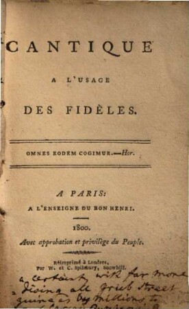Cantique : à l'usage des fidèles