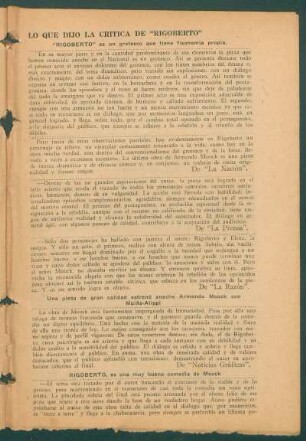 Lo que dijo crítica de "Rigoberto"