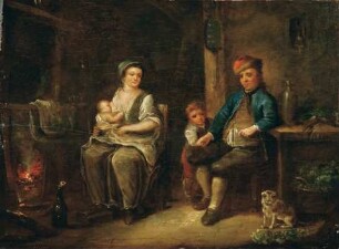 Bauernfamilie am Kamin