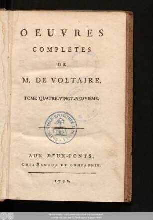 Tome Quatre-Vingt-Neuvième = Recueil Des Lettres De M. De Voltaire, Tome XI.: Novembre 1763.-Décembre 1764.