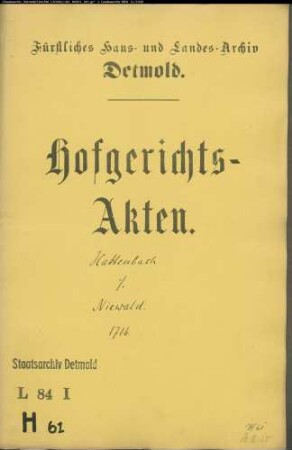 Hattenbach, Johann Wilhelm gegen Niewald zu Heidenbentrup - Schuldforderung