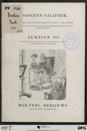 Moderne Graphik, Gemälde, Handzeichnungen, Plastik, chinesische und japanische Holzschnitte und Malereien : Sonnabend, den 15. Dezember 1928 (Katalog Nr. 133)