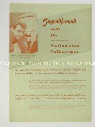 Propagandaflugblatt mit Werbung für den freiwilligen Dienst in der Nationalen Volksarmee