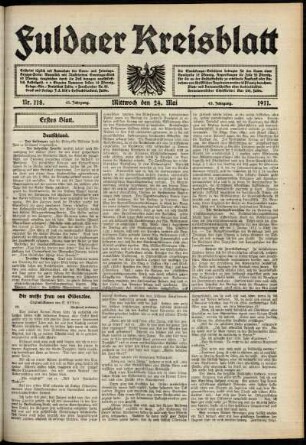 Erste Ausgabe vom Mittwoch, den 24. Mai 1911.