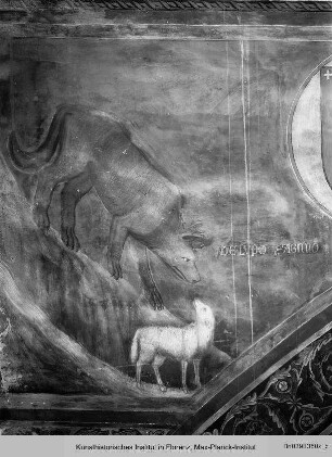 Biblische und hagiographische Szenen, Fabeln, Jagd-, Kampf- und Monatsdarstellungen (v. d. Rest. 1978/79) : Wolf und Lamm