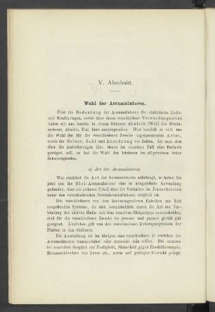 V. Abschnitt. Wahl der Accumulatoren
