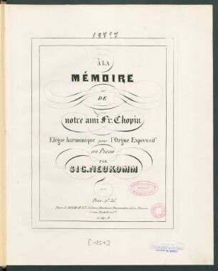 À la mémoire de notre ami Fr. Chopin : elégie harmonique pour l'orgue expressif ou piano