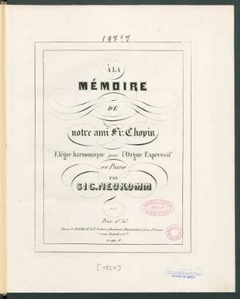 À la mémoire de notre ami Fr. Chopin : elégie harmonique pour l'orgue expressif ou piano