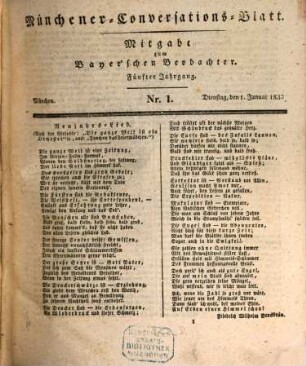 Münchener Conversations-Blatt. 1833,1 = 5. Jg.