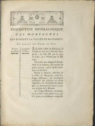 Description Minéralogique Des Montagnes Qui Bordent La Vallée De Baygorry, ...