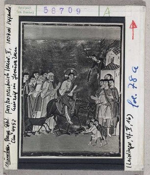 München, Staatsbibliothek, Clm 4452 (Perikopenbuch Heinrichs II.), fol. 78r: Einzug in Jerusalem